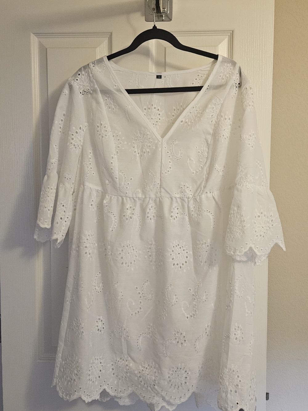 White Eyelet V-Neck Babydoll Tunic Dress Or Cover Up